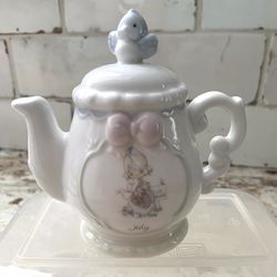 Precious Moments 1993 Porcelain July Teapot, 4”tallX4”wide, 2.5” Deep