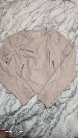 Light Beige Faux Leather Moto Jacket