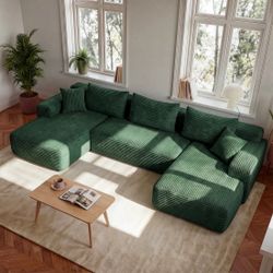 Homsee Compact and Stylish Green Sofa with High Density Foam and Durable Upholstery Perfect for Small Apartments and Living Rooms 134''W x 61.8''D x 2
