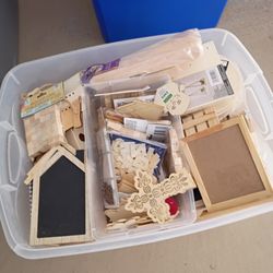 Bin Full Of New Wood Crafting Supplies 