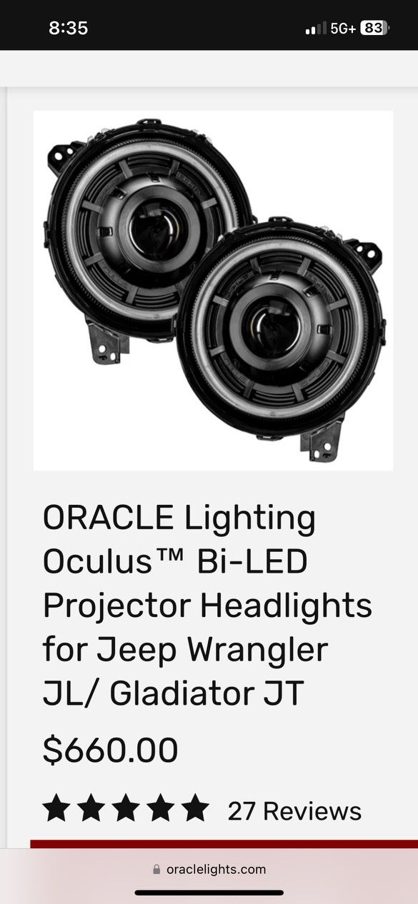 Jeep Wrangler Or Gladiator Oracle LED Headlights 