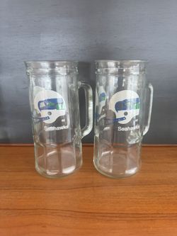 4 - Vintage Seattle Seahawks Tall mugs/Beer Steins (1980s) – Original Logo – Fisher Peanuts