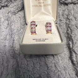 18k Over Silver Genuine Diamond And Ruby 
