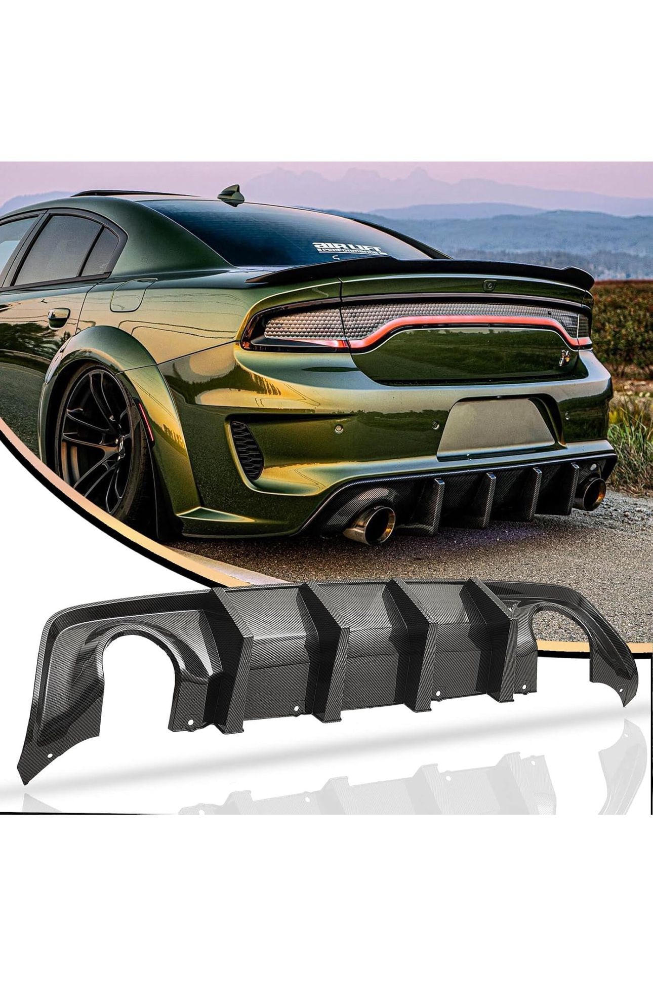 New WildWell Charger Rear Diffuser for Dodge Charger Widebody SRT Hellcat Scat Pack 2020-2024 Carbon Fiber Style(B595)
