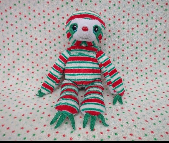 Build A Bear Peppermint Twist Christmas Sloth Plush 18" Soft Eyes Red Green 2019