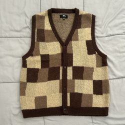Stussy Wobbly Check Sweater Vest Small