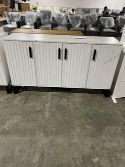 62.9'' Flute Sideboard Cabinet with Adjustable Shelf, Curved Accent with Metal Legs, Buffet Sideboard, Storage Cabinet for Living Room, Entrance (Anti