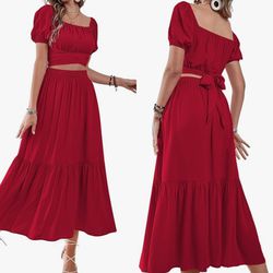 Lyaner Red Two Piece Maxi Skirt Set Size S