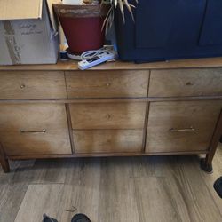 Vintage Basic Witz Furniture Solid Wood Low Dresser 4 drawer 2 cabinets with shelf Mid-Century