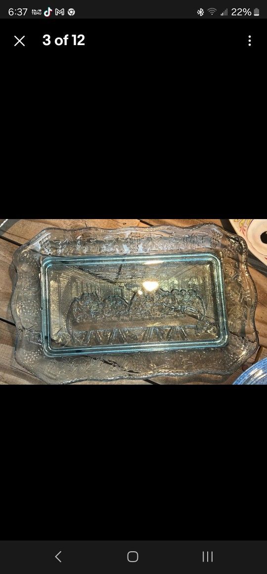 2 Vintage Crystal Platters Jesus Last Supper