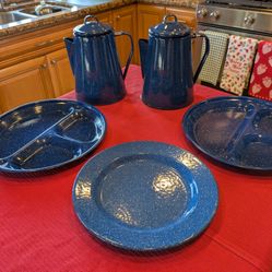 LOT Two Camping Coffee Pots & Three Dishes " All NEW"