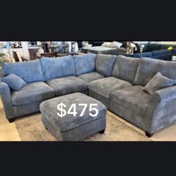 4-pc Sectional Sofa With Ottoman Dark Grey Corduroy New In Box 
