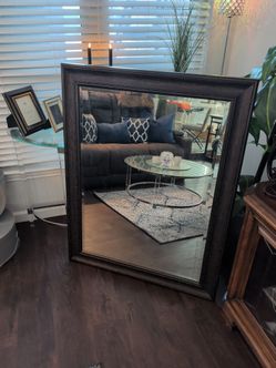Large Bassett Mirror with Cool Leathery Looking Frame
