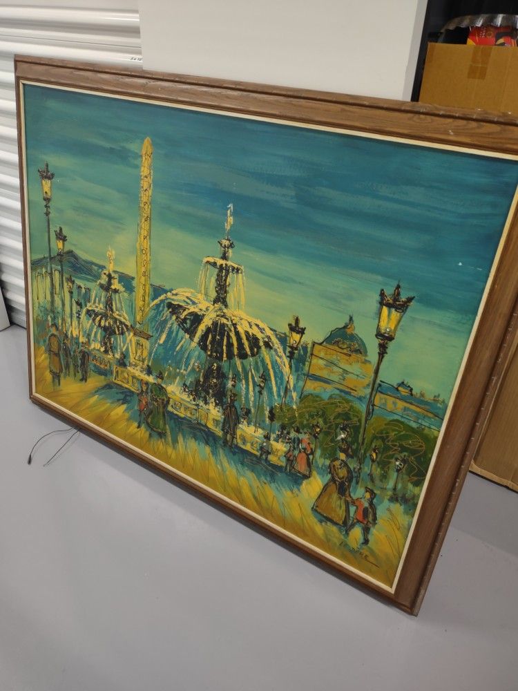 Le Dere Paris Fountain Oil Painting With Lights