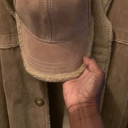 Mens Wilson’s Leather Tan Suede And Shearling Coat w/ Matching Cap