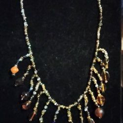 Brown Beaded Bib Style Necklace Handmade