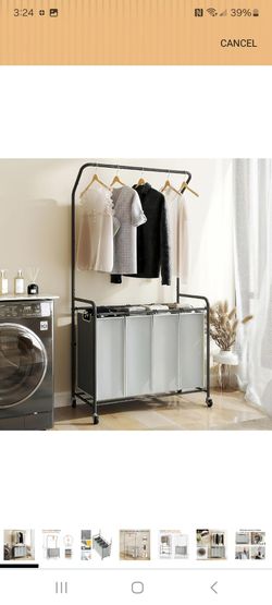 Laundry hamper sorter cart 4 section organizer with hanging bar new in box pick up in pomona $50