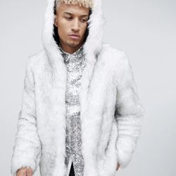 ASOS Mens Faux Fur Coat Long Size XL