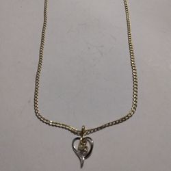 10K Gold Chain With 10K Gold Heart Pendant With One Small Diamond Chain Lent 16 And 1/2 Use 