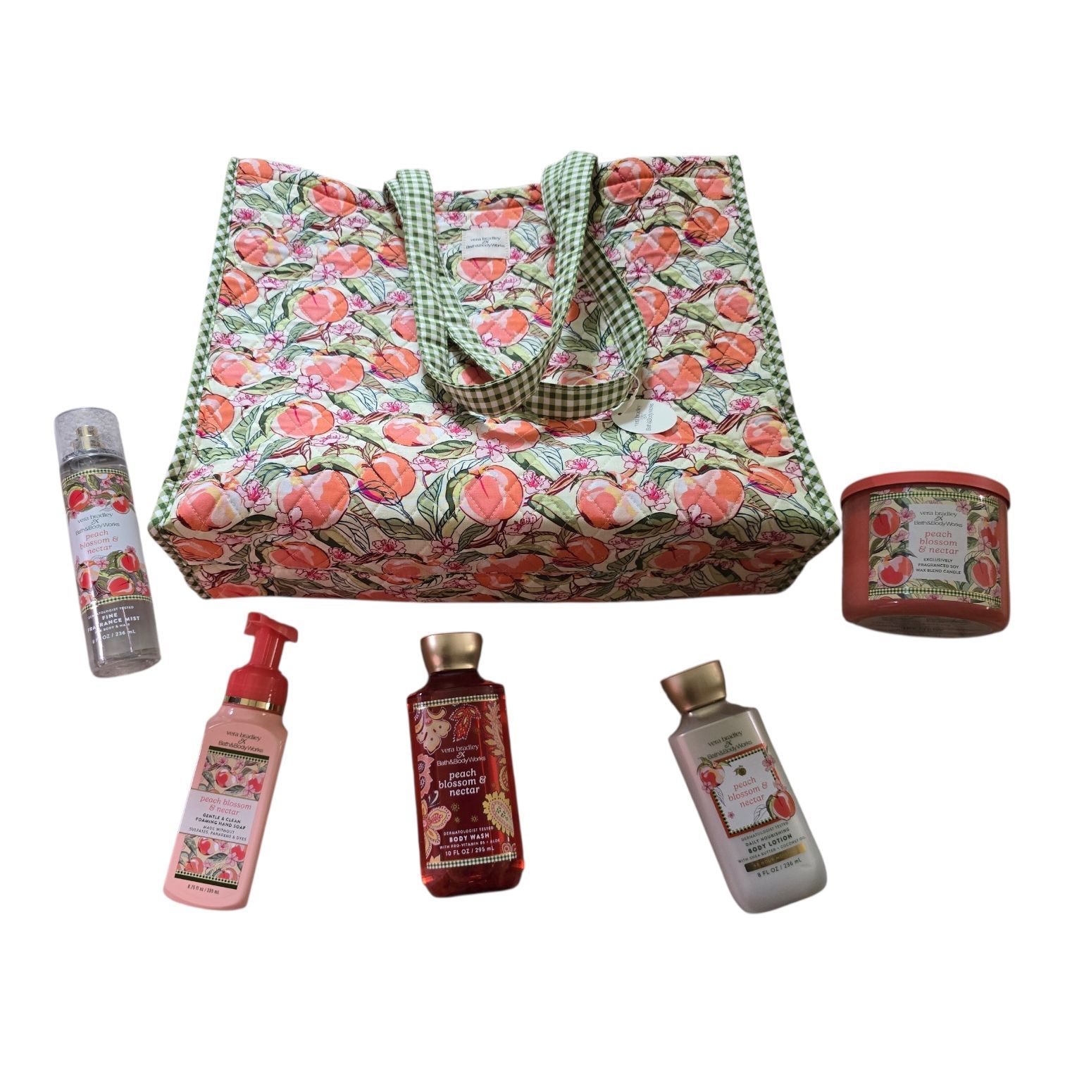 Bath & Body Vera Bradley TOTE Bag Reversible Peach Blossom + 5pc Gift Set