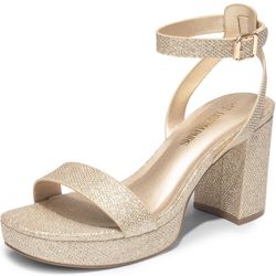 Gold Glitter Block Chunky Ankle Strap