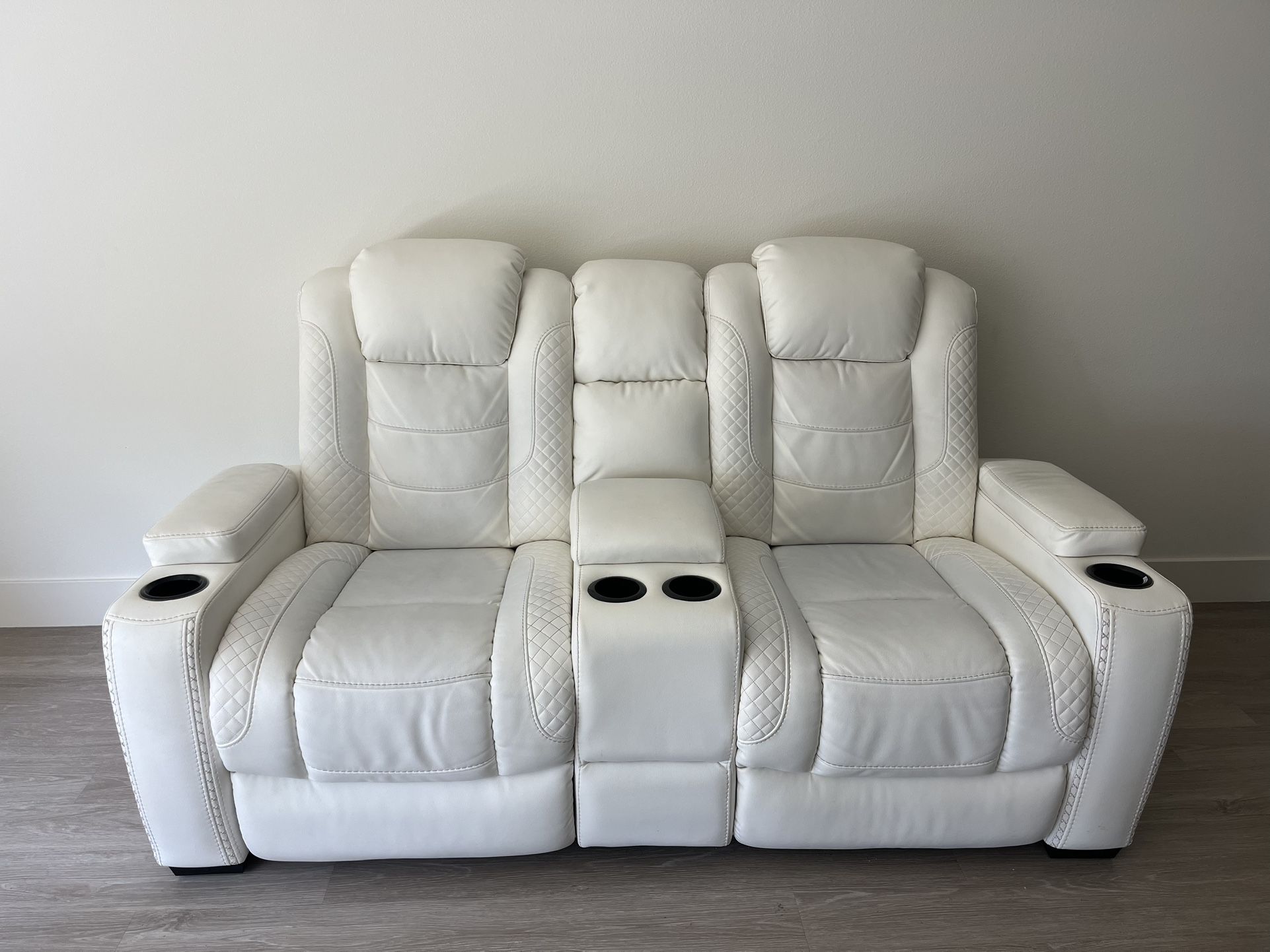 Real Italian Leather Loveseat w/ Storage Console