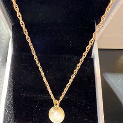 BEAUTIFUL 14K YELLOW GOLD NECKLACE AND PENDANT NATURAL FRESH PEARL 