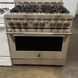 Jenn Air 36”Wide All Gas Range Stove In Stainless Steel 
