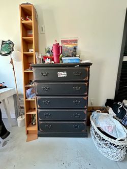 WOOD DRESSER Black tall WOODEN chest of drawers storage