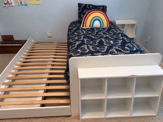 IKEA SLÄKT Twin Bed with Pull-Out Trundle with storage cubby