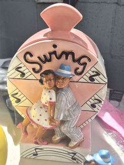 Swing Dancing Couple Ceramic Cookie Jar