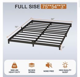 3 Inch Full size Metal Bed Frame / Marco de cama de 3 pulgadas tamaño matrimonial de perfil bajo