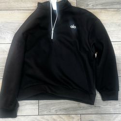 Alo Black Fleece 1/4 Zip Mock Meck Men Pullover