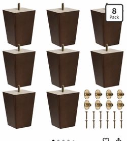 Set of 8 Wood Furniture Legs 4 Inch Square Furniture Couch Sofa Dresser Legs Mid-Century Chair Feet Sofa Replacement Parts for Sideboard Recliner Coff