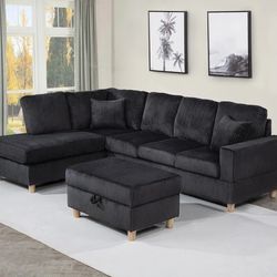 Brand New Sectional Corduroy Fabric With Storage Ottoman Trade W/ Cup Holder $799 