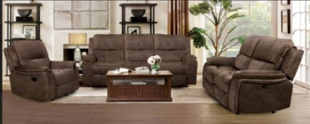 Brand New Brown Super Plush 3pc Reclining Sofa Set