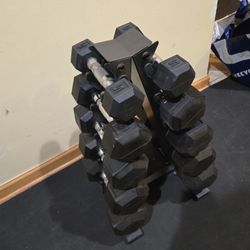 5lb Thru 25lb Rubber Hex Dumbbell Set With Rack 