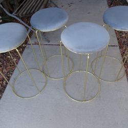 4 Modern Velvet/ Brass Bar Stools 