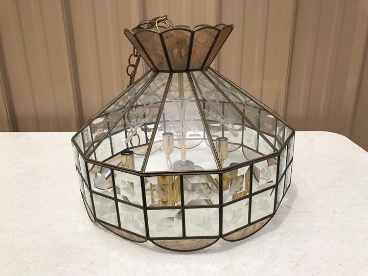Stunning Tiffany Style Vintage Hanging Light W/Etched Glass