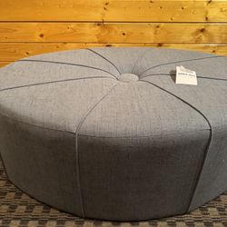 Madison Park - Aberdeen Blue Fabric Oval Ottoman