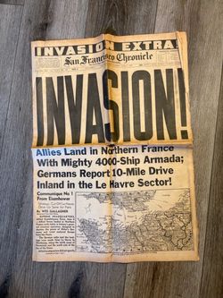 1944 SF Chronicle INVASION Extra D-Day June 6 WWII Normandy Newspaper