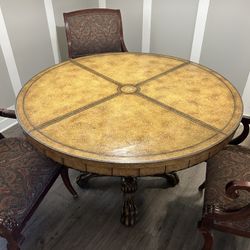 Antique Round Dining Table with Lion Heads and Claw Feet