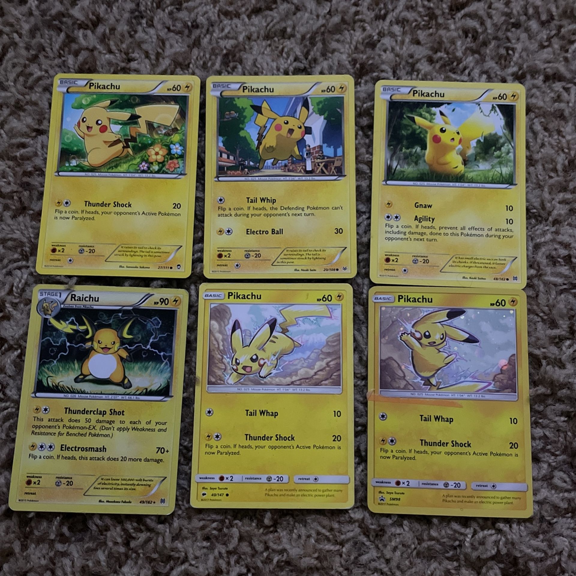 Set Of 6 Pikachu Pokémon Cards