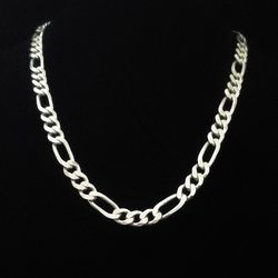 20" x 8.5mm Heavy Solid Sterling Silver Figaro Link Necklace. SU, Italy. MINT!