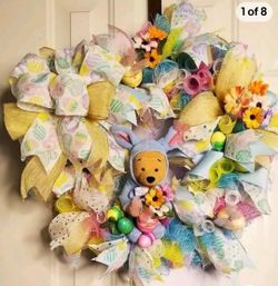 Pooh Loves Easter Too 1999 Beanie Baby, Eggs, Butterflies, Flowers 20" New