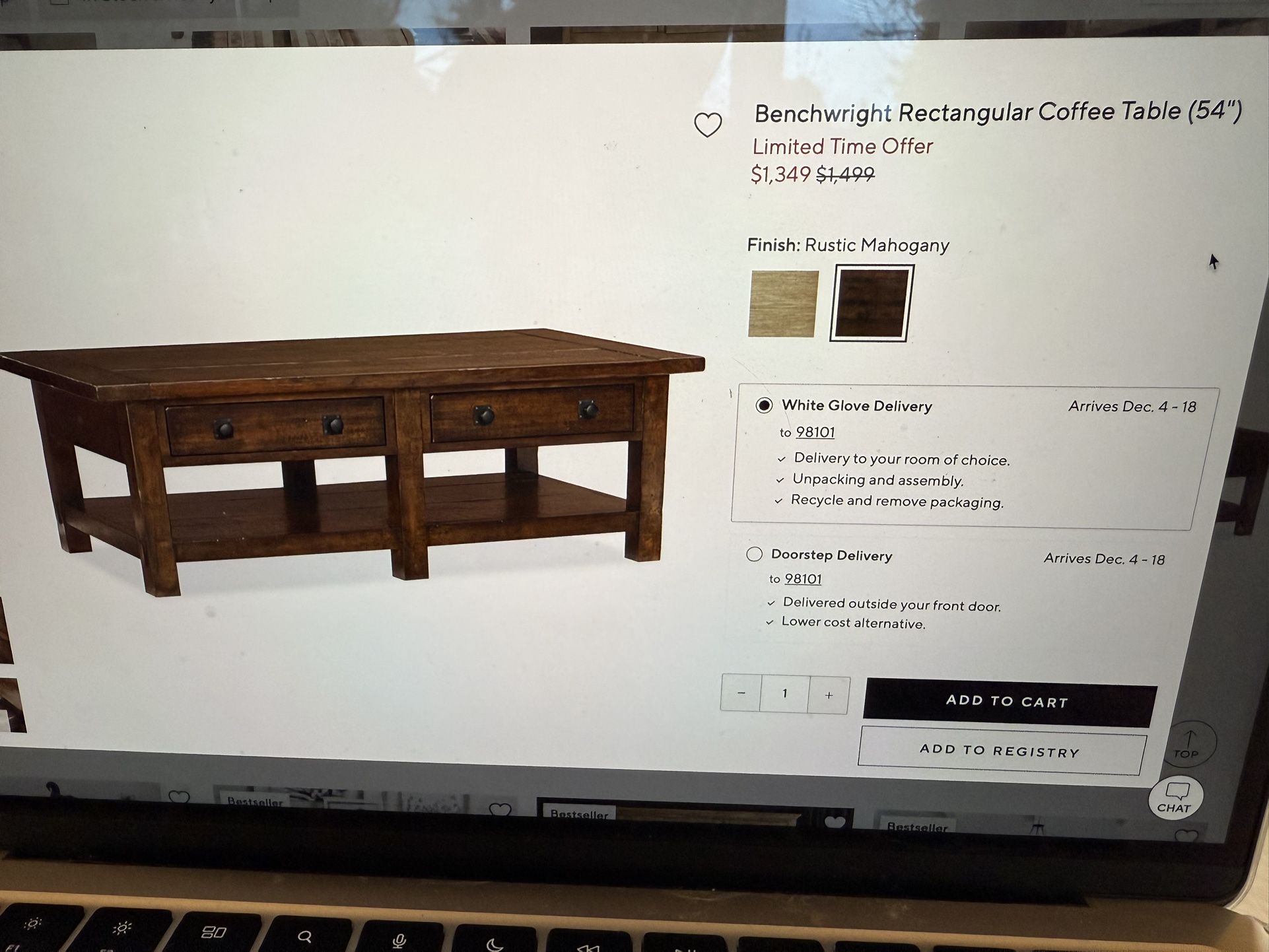 Pottery, Barn, Bench, Right Rectangular Coffee Table 54 Inches