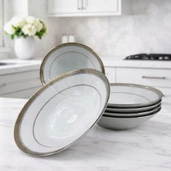 Noritake Manor Platinum 4297 Soup Pasta Bowls Set of 6 - Discontinued