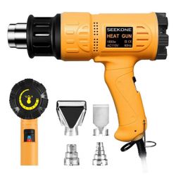 SEEKONE Heat Gun 1800W 122℉-1202℉（50℃- 650℃）Fast Heating Heavy Duty Hot Air Gun Kit Variable Temperature Control Overheat Protection with 4 Nozzles fo