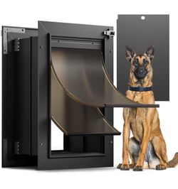 Dog Door for Wall, All Aluminum Large Doggy Door Doggie door, Pet Door Easy to Install, 2 Magnetic Flaps Energy Efficient, Wide Telescoping Tunnel for