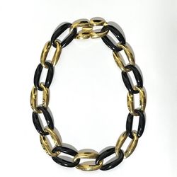 Vintage Napier High End Necklace Black Enamel and Gold Tone Couture Chunky Chain Link  